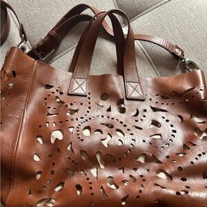 Brown Leather laser cut Tote Bag